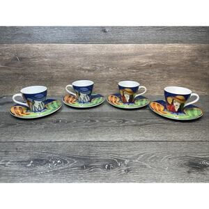 Vintage Sango Cafe Paris 4914 Tea Cup and Saucer Set of 4